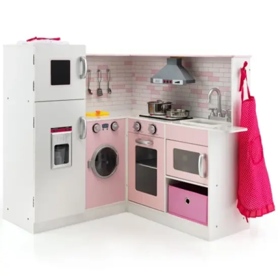 Costway Kids Corner Kitchen Play Set w/ Lifelike Sound & Sparkling Light Gift for Age 3+ image {9}