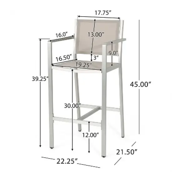 29.50" Barstools with Silver Rust-Proof Aluminum Frame, Grey Mesh, Set of 2 image {8}