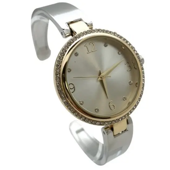 Olivia Pratt Round Face Rhinestone Bezel Soft Bangle Women Watch image {2}
