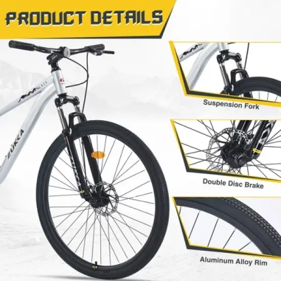 Gulches All-Terrain Single Speed Mountain Bike 29 Inch Wheels, Steel Frame, Front Suspension, Dual Disc Brakes, Unisex for Men, Women, Boys & Girls image {5}