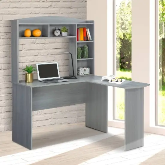 Modern L Shaped Desk with Hutch Gray - Techni Mobili image {1}