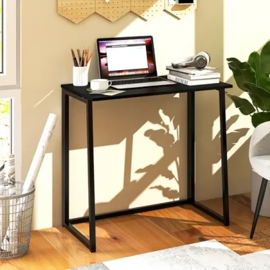 Costway Folding Computer Desk No Assembly Study Writing Table for Small Spaces Walnut/Black/Brown/White image {4}