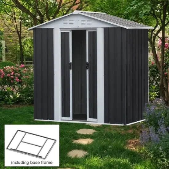 MOEPISY Outdoor Storage Sheds 6FTx4FT Apex Roof Grey With Base Frame image {1}