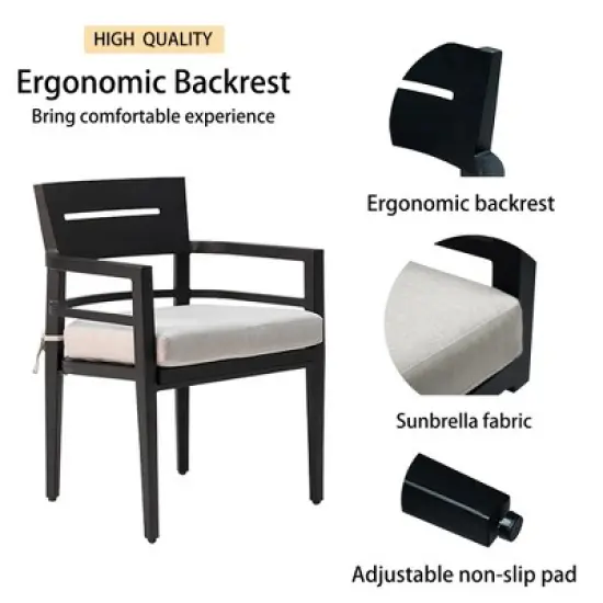 5-Piece Outdoor Patio Aluminum Dining Set with 40" Square Table, 4 Cushioned Armchairs, and Umbrella Hole image {1}