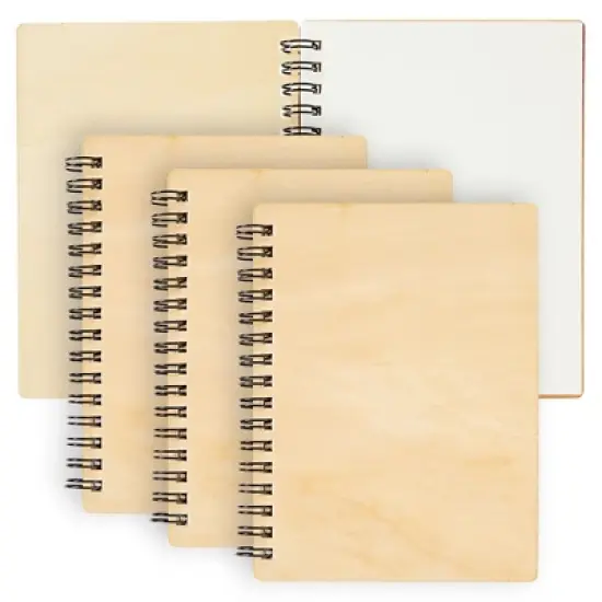 Juvale 4 Pack Wooden Cover Notebook, Spiral Bound Unruled Plain DIY Journal for Students, Sketches, Writing, Note Taking, 20 Sheets (4.5 x 5.8 In) image {8}
