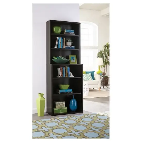 82" 6 Shelf Hutch Bookcase Black/Walnut - ClosetMaid image {1}