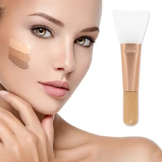 Unique Bargains Wooden Handle Facial Mask Brush Yellow 1 Pc image {1}