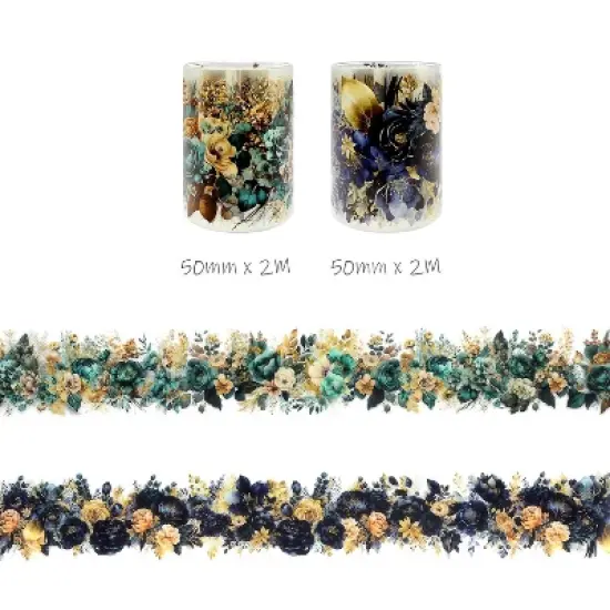 Wrapables Classic Floral PET Washi Tape for Scrapbooking, Stationery, Journaling, Diary, Card Making (Set of 2) image {4}