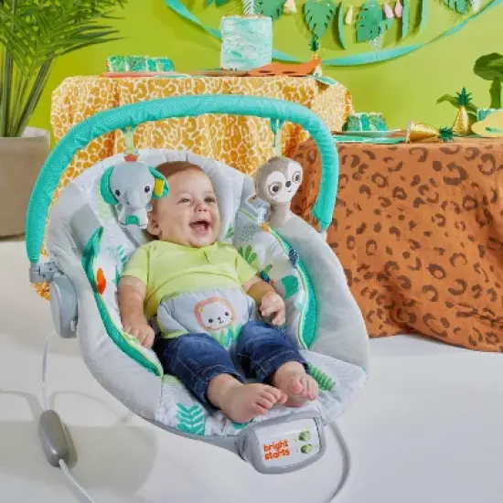 Bright Starts Jungle Vines Comfy Baby Bouncer with Vibrating Infant Seat, Toy Bar & Taggies image {6}