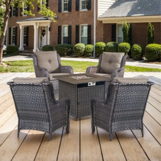 POCASSY 5-Piece Patio Furniture Set with Fire Pit Table, Outdoor Seating Set with 50000 BTU Fire Pit, All-Weather Wicker Patio Bent Armchair image {13}