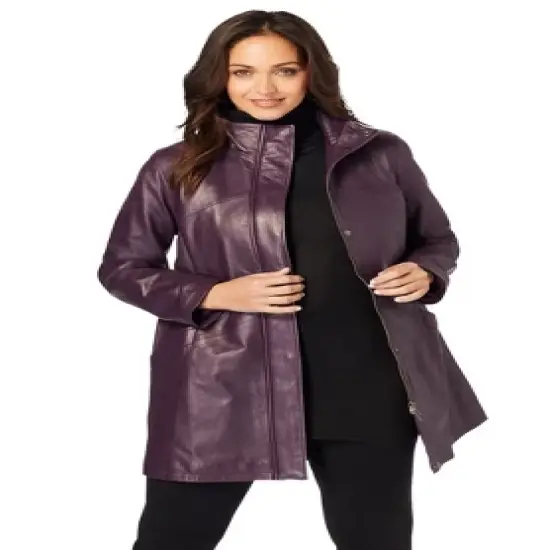 Jessica London Women&rsquo;s Plus Size A-Line Zip Front Leather Jacket image {4}