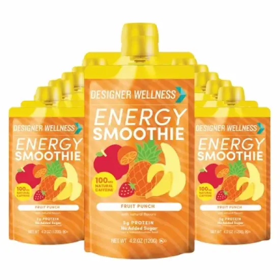 Designer Wellness Energy Smoothie, Real Fruit, 100mg Natural Caffeine, 5g Protein, Low Carb, Zero Added Sugar, Gluten-Free, Fruit Punch, 12 Count image {6}