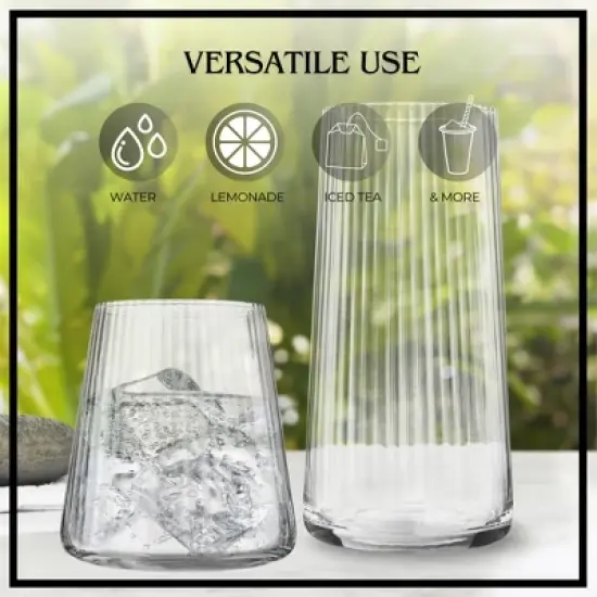 Artland Soho Optic 14.5 oz Double Old Fashion & 17.5oz Highball Glasses, 8-Piece Set, Modern Design Barware Glasses, Elegant Durable & Stylish Bar image {5}