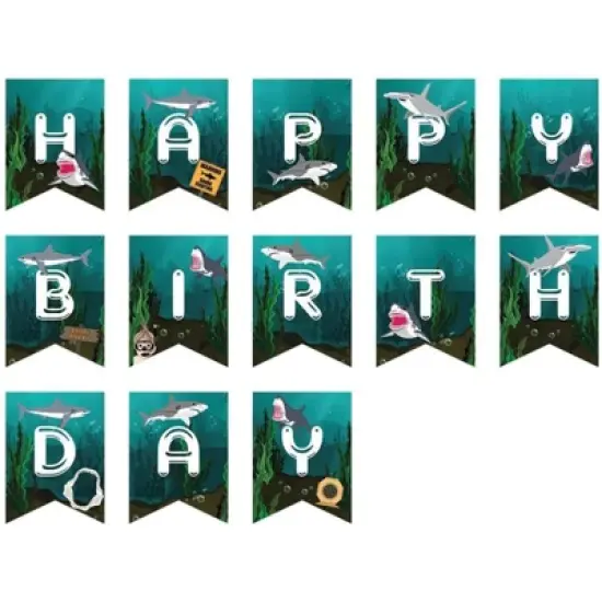 Blue Panda 37-Piece Shark 3-in-1 Party Decorations - Happy Birthday Banner, Swirl Decor, Photo Booth Props image {5}
