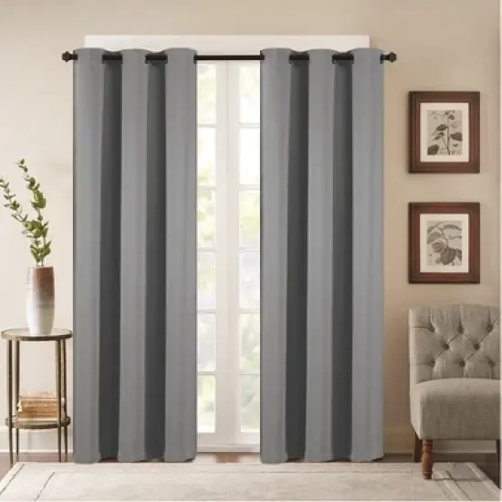 38" x 84" Solid Blackout Thermal Grommet Curtain Panels (Set of 2 Black) image {7}