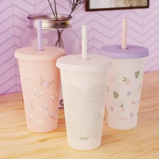 Zak Designs 3pk 25 fl oz Plastic Straw Tumbler Set image {5}