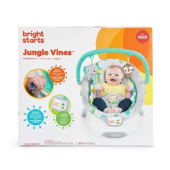 Bright Starts Jungle Vines Comfy Baby Bouncer with Vibrating Infant Seat, Toy Bar & Taggies image {11}