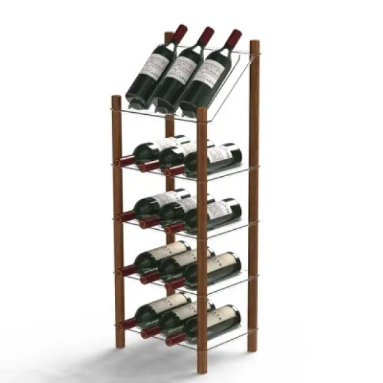 Life Story MyWinebar 15 Bottle Wine Holder Wood Frame Floor Storage Rack Display Stand with Tilted Top Shelf and 4 Flat Display Shelves image {1}