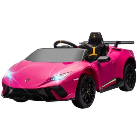 Qaba 12V Lamborghini Huracan Licensed Kids Electric Car with Parent Remote Control, Spring Suspension, Transport Wheel, Soft Start, LED Lights, Pink image {3}