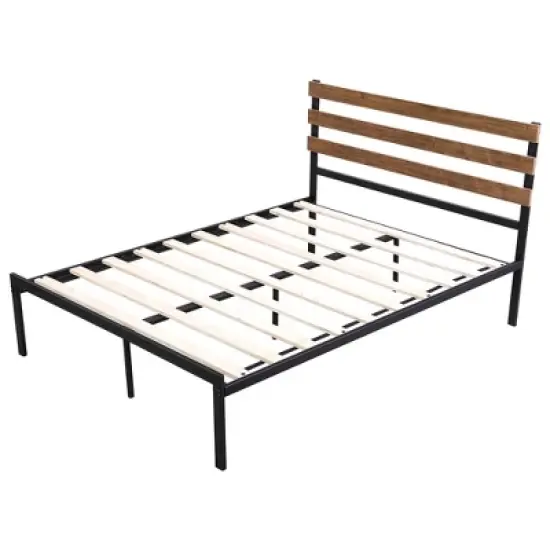 Costway Twin Size Metal Platform Bed Frame Mattress Foundation wooden Headboard image {10}