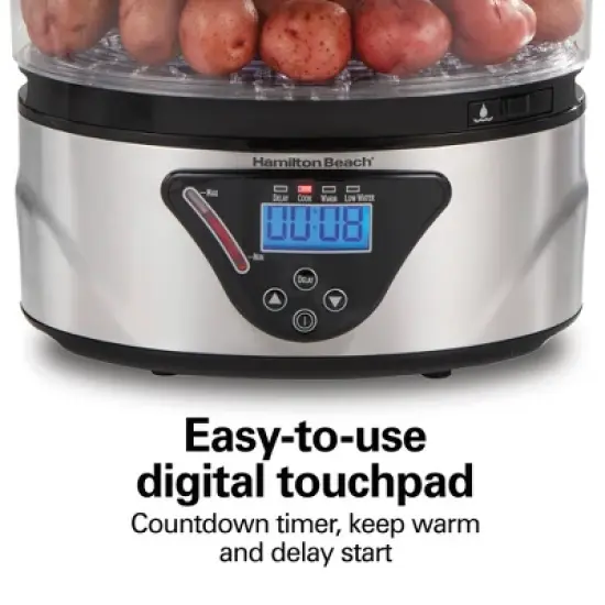 Hamilton Beach Big Food Steamer - Black: 800W Rice & Vegetable Steamer, Automatic Keep Warm, Dishwasher-Safe Parts image {3}