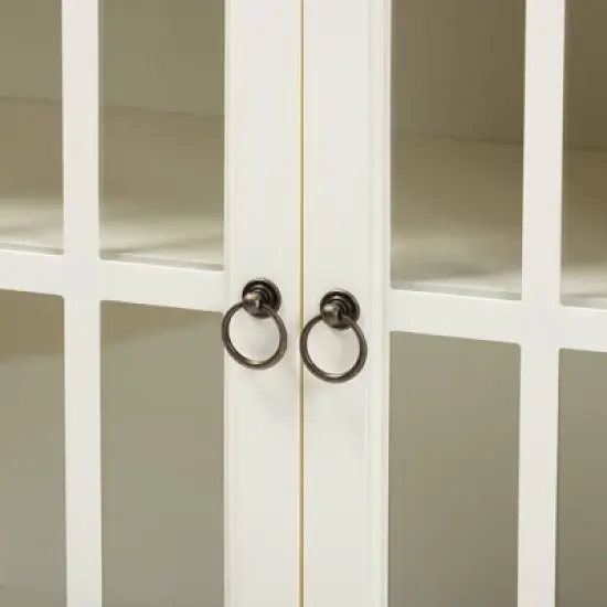 Kendall Wood and Glass Kitchen Cabinet White - Baxton Studio image {4}