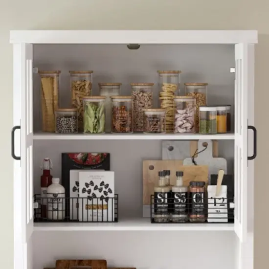Famapy Modern Kitchen Pantry Cabinet,Tall Storage Organizer with Drawers,Glass Doors for Display,Floating Open Shelf,for Spices and Dishes image {3}