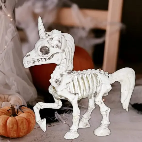 Unicorn Halloween Skeleton Decoration Tabletop Indoor Outdoor Decorations, Creepy Posable Figurine, 7 Inches image {4}