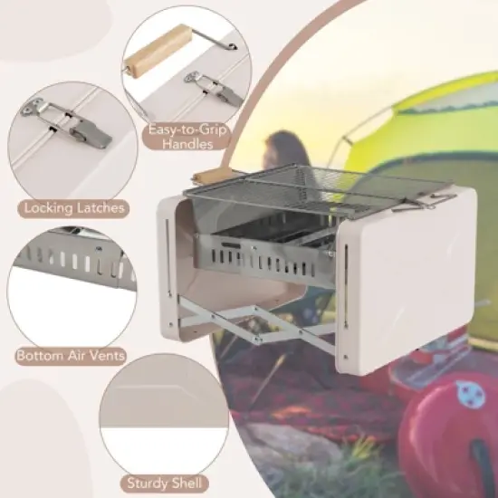 WELLFOR 15" Portable Charcoal Grill W-11412 Beige image {7}
