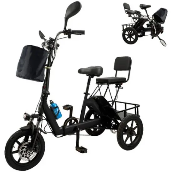 Topteng Electric Trike for Adults, 3 Wheel Bike with Basket, Adjustable Seat and Foldable Design image {9}