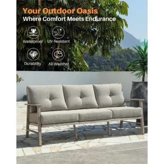 COWLOWN 3-Seater Outdoor Patio Sofa, Aluminum Frame Couch with Soft Cushions, All-Weather Furniture for Balcony, Poolside, Lawn image {4}