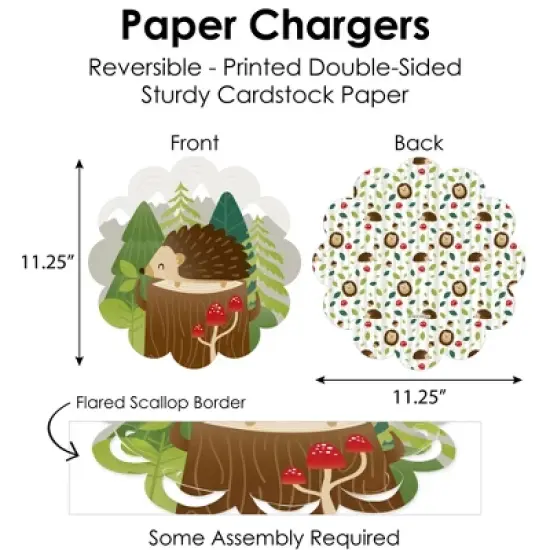 Big Dot of Happiness Forest Hedgehogs - Woodland Birthday Party & Baby Shower Paper Charger & Table Decorations Chargerific Kit Setting for 8 image {3}