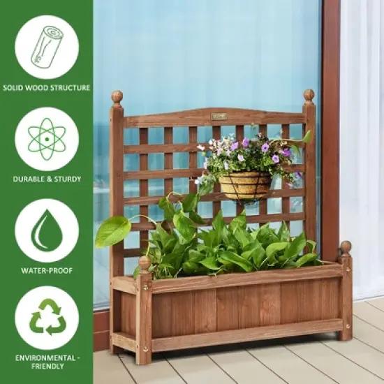 Costway 2 PCS Solid Wood Planter Box with Trellis Weather-Resistant 25"x11"x30" image {4}