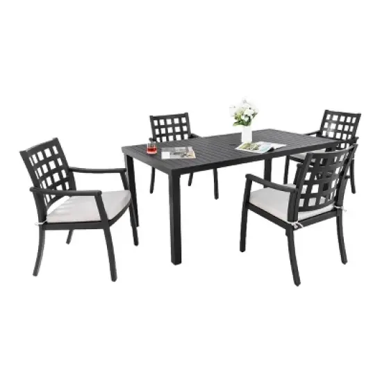 5 Piece Classic Aluminum Outdoor Patio Dining Set,Aluminum Dining Table and 4 Arm Chairs Set,Weather-Resistant Garden with Cushions-Coolbibila image {4}