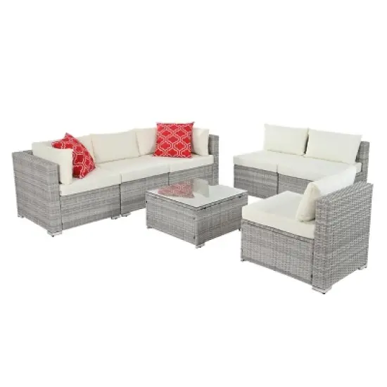 ELJGET Patio Furniture Set Outdoor Wicker Conversation Sets All Weather PE Rattan Sectional Sofa Set with Cushions & Coffee Table image {10}