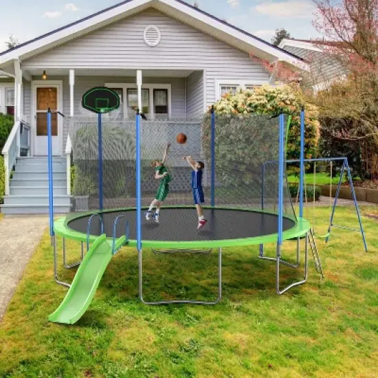 BestParts 14FT Trampoline with Slide, Swings, Basketball Hoop & Ladder image {1}