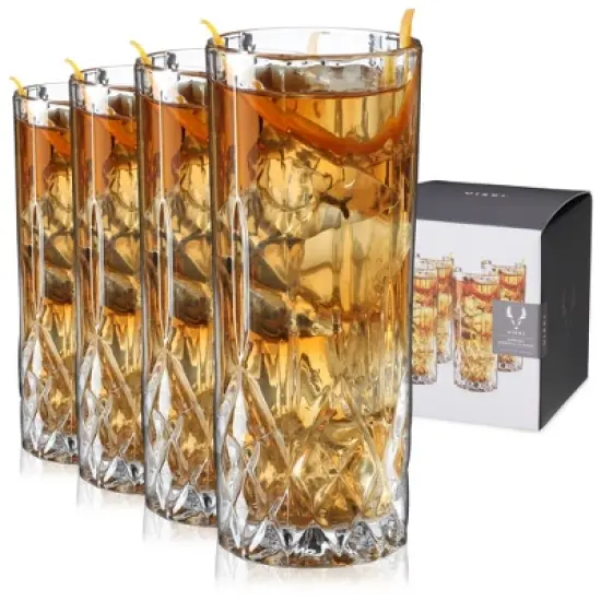 Viski Admiral Highball Glasses - Cut Crystal Drinking Glasses - Tall Cocktail Glasses 9oz Set of 4 image {7}