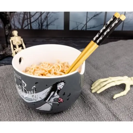 Silver Buffalo Tim Burton's Corpse Bride Emily Butterflies Ceramic Ramen Bowl With Chopsticks image {5}