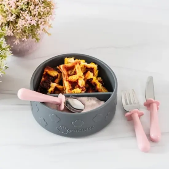 Grabease 3-Piece Stainless Steel Utensil Set for Independent Self-Feeding: Fork, Spoon & Curve-Tip Safety Knife for 18 Months & Up image {2}