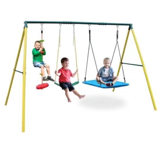 JANSNO Metal Swing Set with Safety Belt for Backyard image {7}