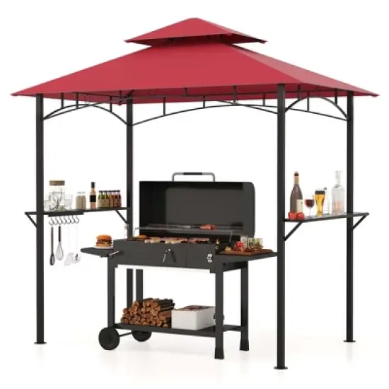 Costway 8' x 5' Grill Gazebo with 2 Shelves 7 Hooks Metal Frame Soft Top Beige/Brown/Gray/Wine image {13}