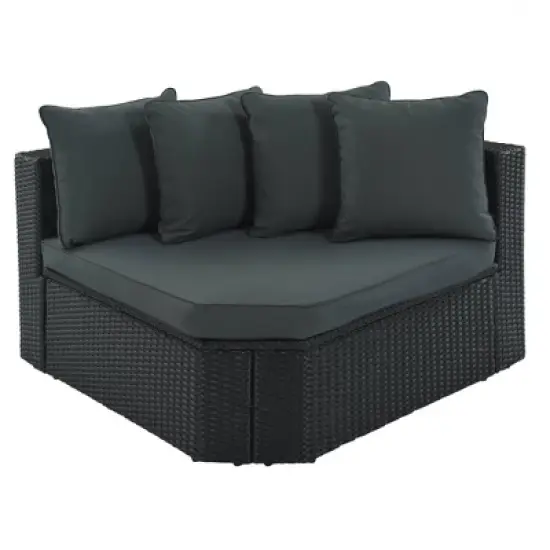 7pc Wicker Patio Seating Set with Cushions & Striped Pillows - Gray - GODEER image {8}