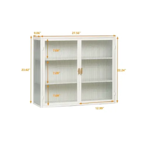 GlasFlength Kitchen Storage Kitchen Pantry Wall Cabinet Cupboard Food Pantry Cabinet with Glass Doors for Kitchen, White, 27.56"*9.06"*23.62" image {4}