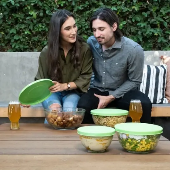 Libbey Baker's Basics 4 Piece Glass Mixing Bowl Set with Plastic Lids, Multi Size image {1}