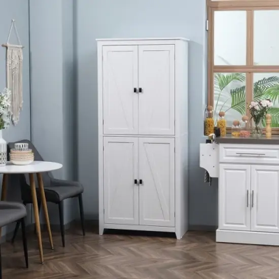 HOMCOM 72" Freestanding 4-Door Kitchen Pantry, Storage Cabinet Organizer with 4-Tiers, and Adjustable Shelves, White image {1}