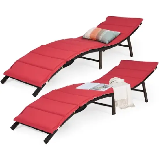 Costway 2PCS Patio Rattan Folding Lounge Chair Stackable Double Sided Cushion image {10}
