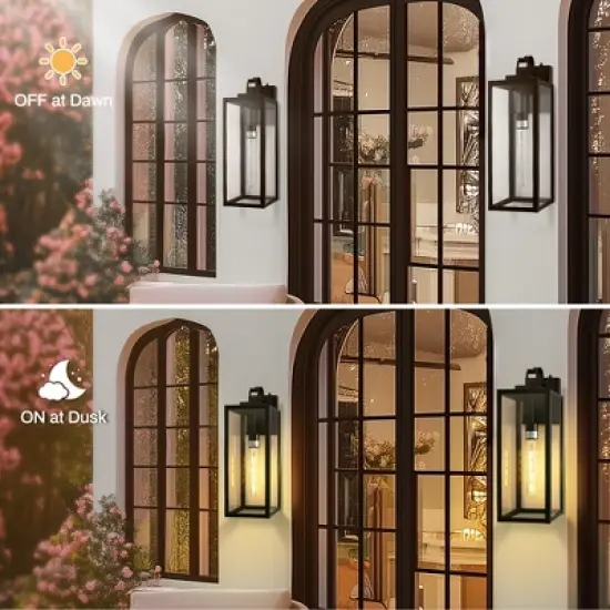 DORESshop 20 in. 2-Pack Large Black Outdoor Wall Lanterns Waterproof with Dusk to Dawn for Porch and Doorway (T30 Bulbs Included) image {3}