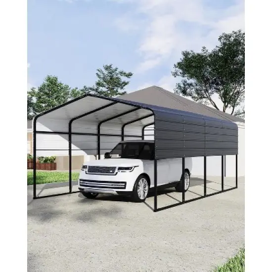 Metal Carport 13x16 FT, Outdoor Galvanized Shelter, Heavy Duty Car Canopy with Steel Roof & Frame image {9}