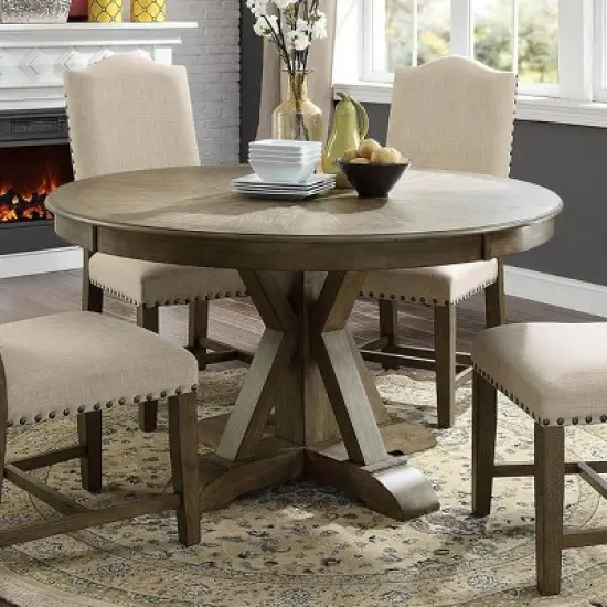 Iohomes Jellison Transitional Round Dining Table Light Oak - HOMES: Inside + Out image {1}