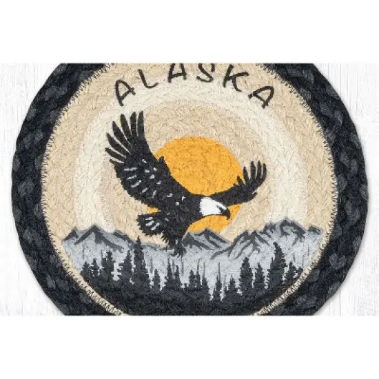 Earth Rugs Eagle Silhouette Printed Round Jute Trivet &ndash; 10" Rustic Patriotic Accent with Heat-Resistant Eco-Friendly Braided Design image {1}